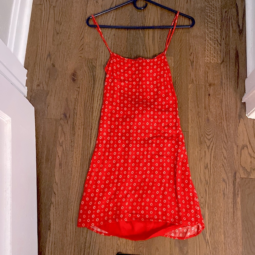 Red patterned mini dress